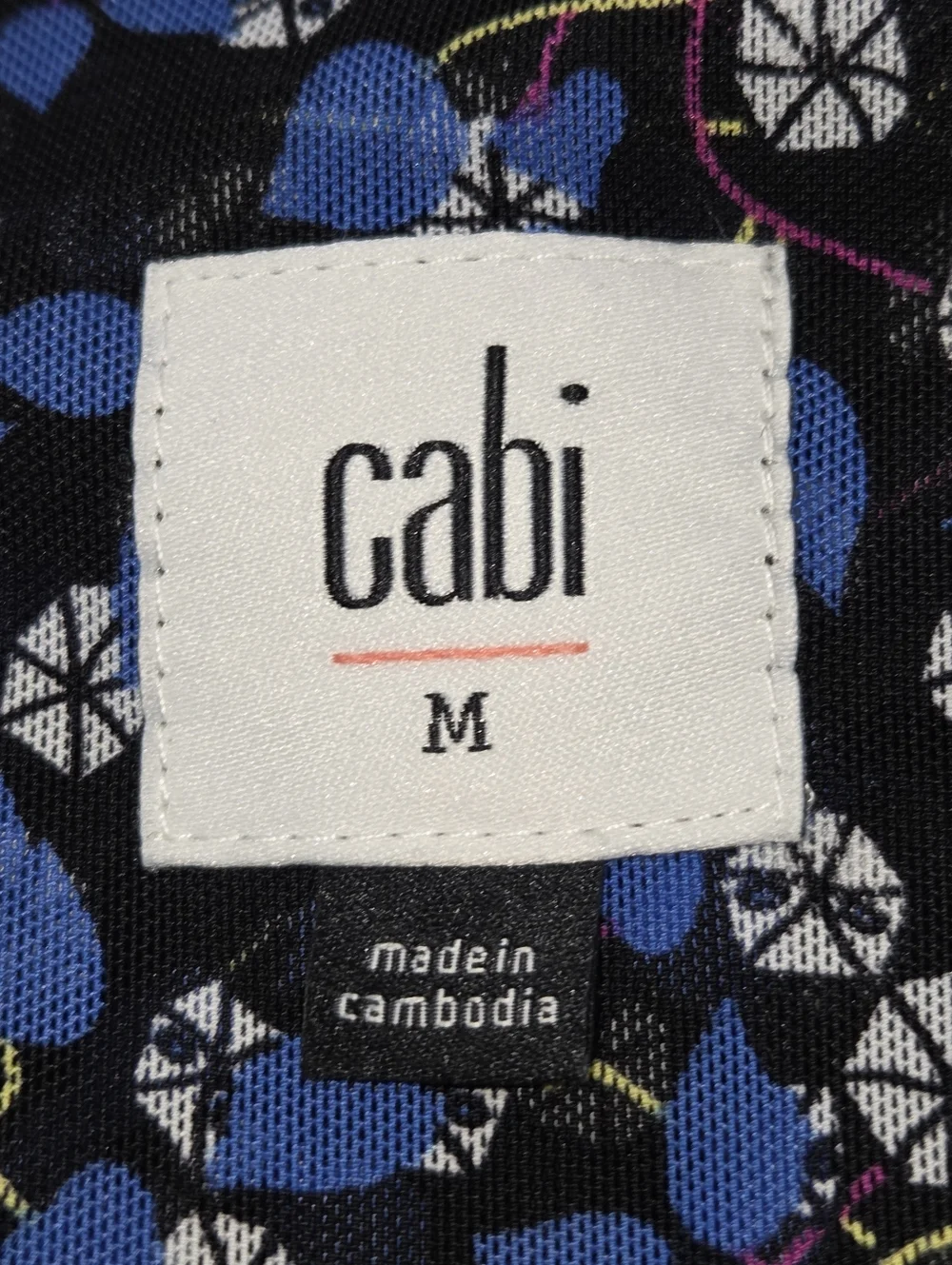 CAbi Blue Floral V-Neck Long Sleeve Dress Size M